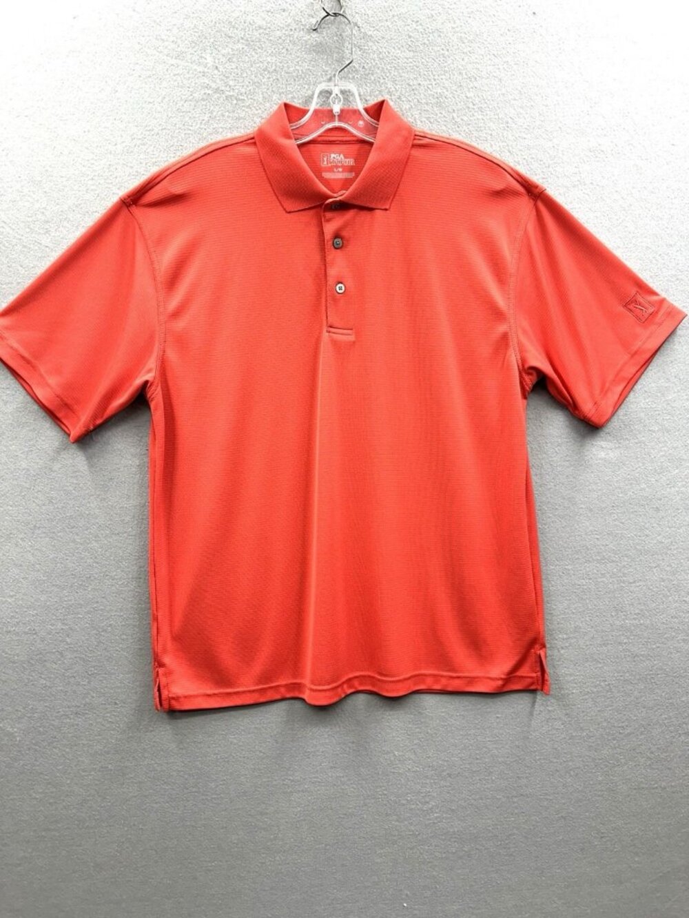 PGA Tour Polo Shirt Mens L Orange Airflux Golf Performance Moisture Wicking Gym